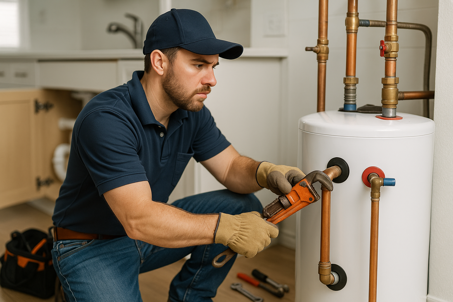 Editorial illustration depicting water heater replacement cost macon ga